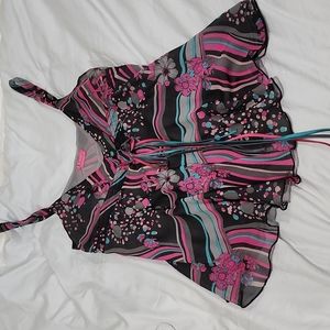 Pink and Blue Flower Blouse